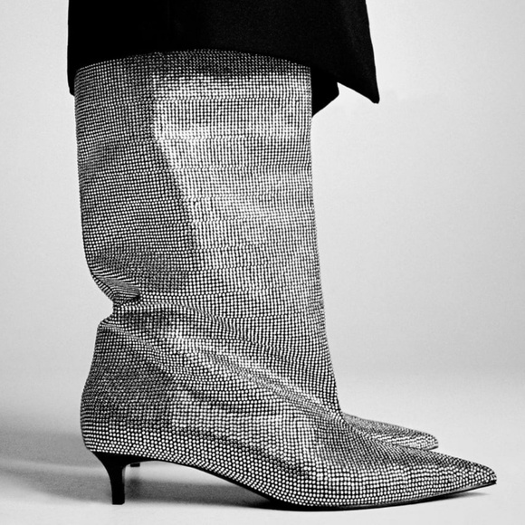 💎 Zara Heeled Sparkly Boots "Silver" NWT 💎 - Picture 9 of 17